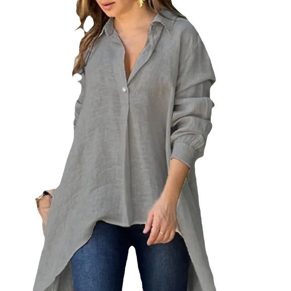 Casual blouses for women - Long T-shirt in high-quality linen blend Lune London