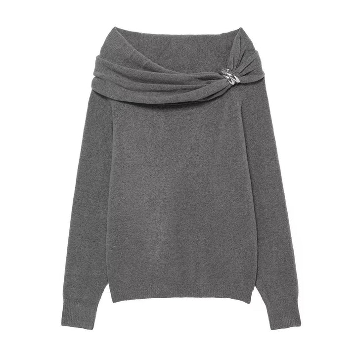 Pull élégant pour femmes avec col châle asymétrique et fermeture décorative Chic & Stil