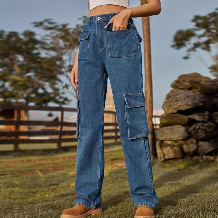 Ladies cargo suspenders with practical pockets and elastic waistband Lune London