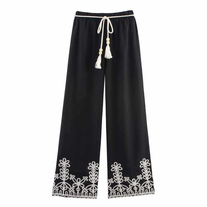 Women's wide, embroidered beach pants with elastic waistband Lune London