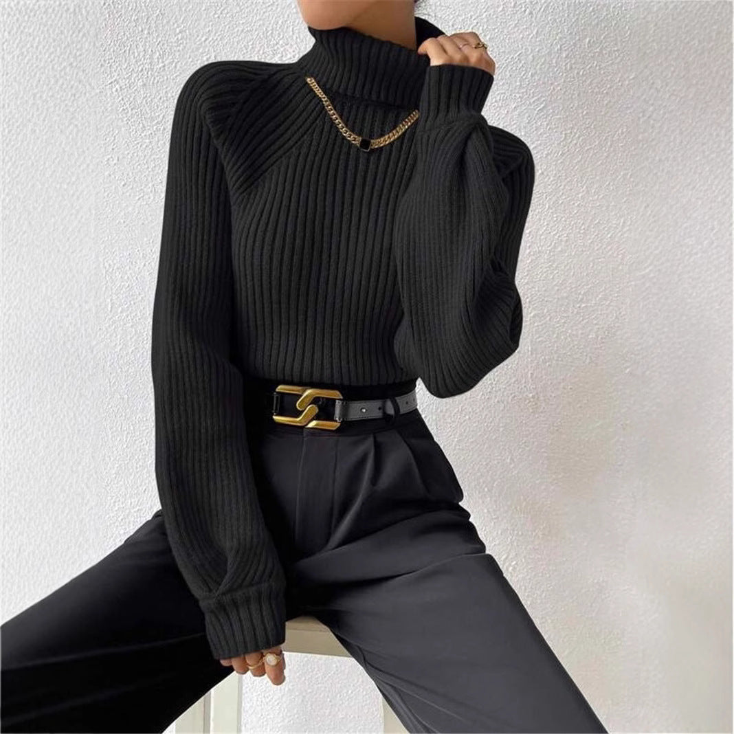 Fitted women's sweater with ribbed texture and high collar Lune London