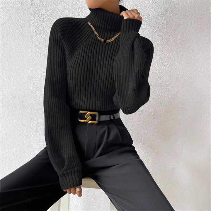 Fitted women's sweater with ribbed texture and high collar Lune London