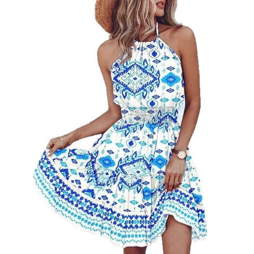 Midi backless dress for women with Boho Chic print and style