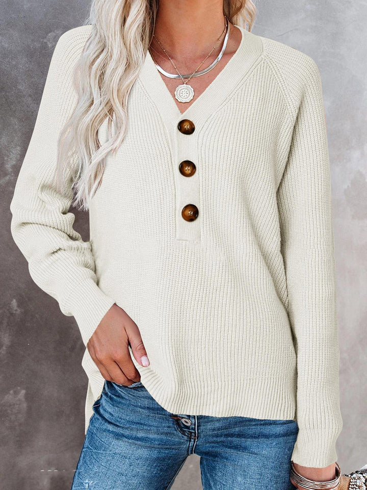 Ladies V-neck sweater with button details Lune London