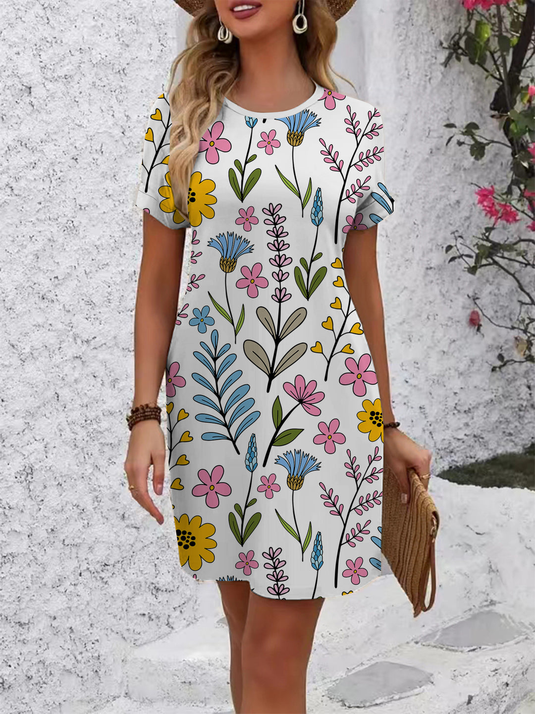 Women's casual T-shirt dress with colorful floral pattern and comfortable fit Lune London