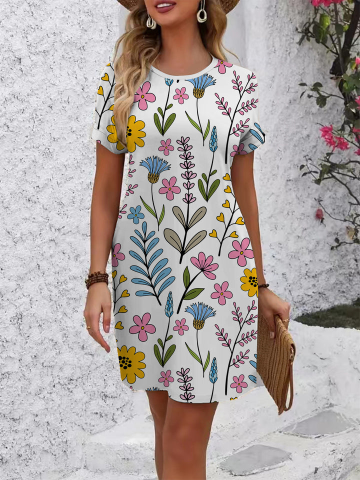 Women's casual T-shirt dress with colorful floral pattern and comfortable fit Lune London