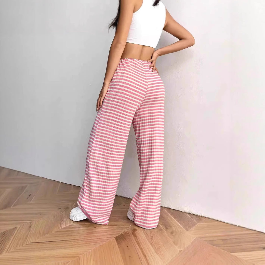 Wide striped palazzo pants in lightweight cotton for women with tie belt Lune London