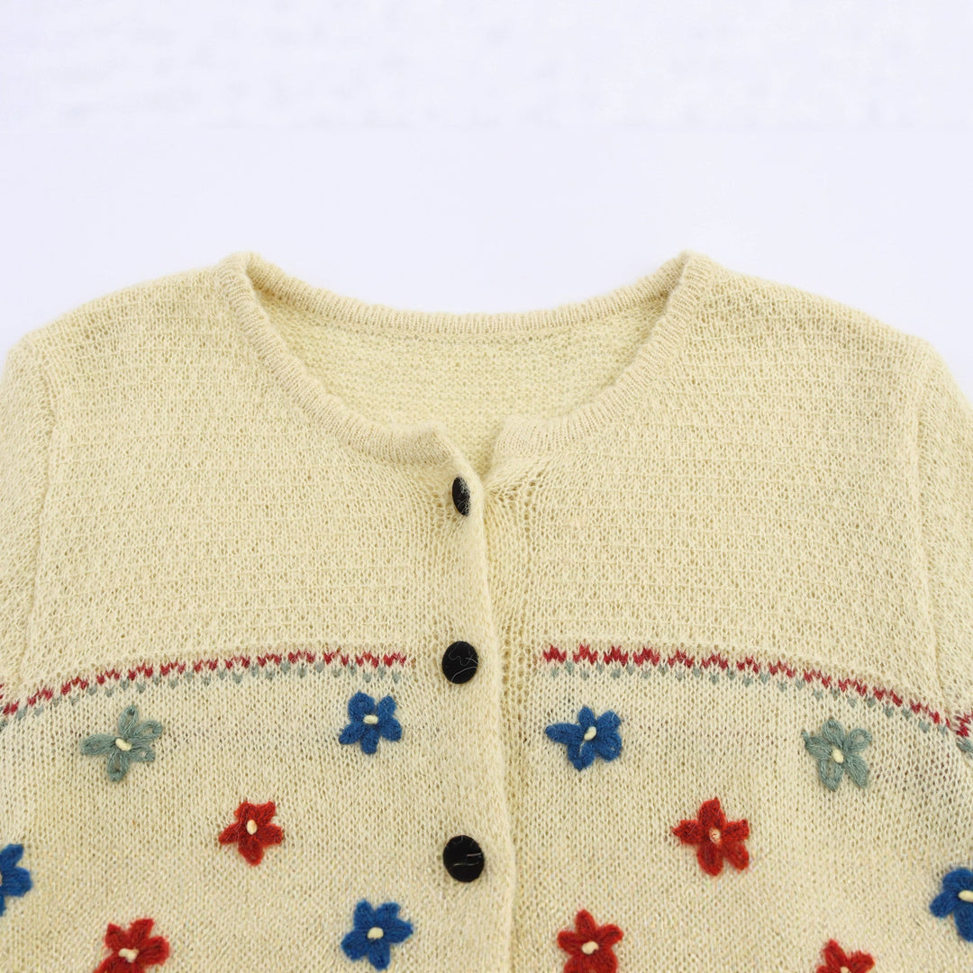 Knit jacket for women with floral design and elegant button trim Lune London