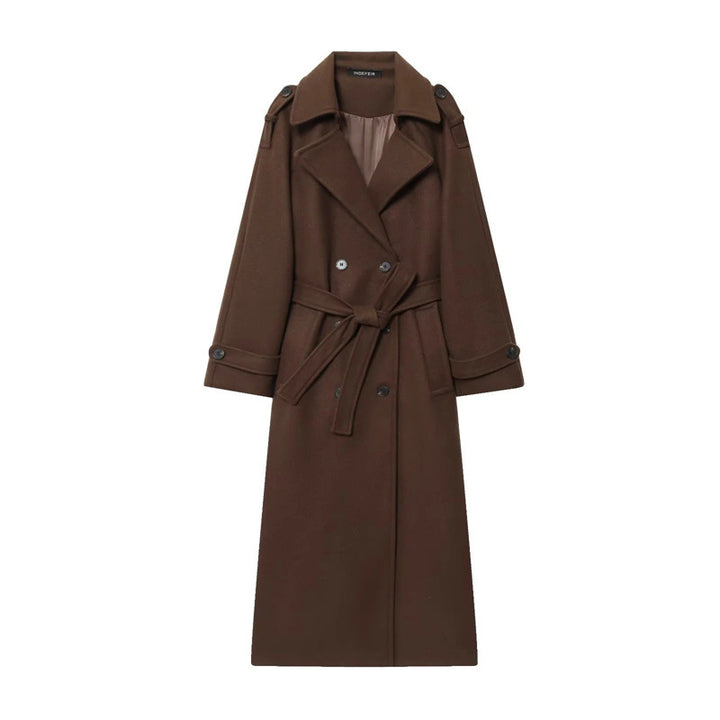 Ladies Elegant wool trench coat with double-breasted buttons and belted waist Lune London