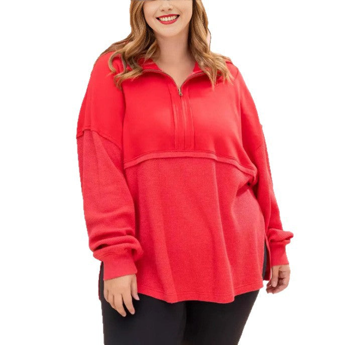 Women's knitted sweater with pattern, half-zip, and wide sleeves Lune London