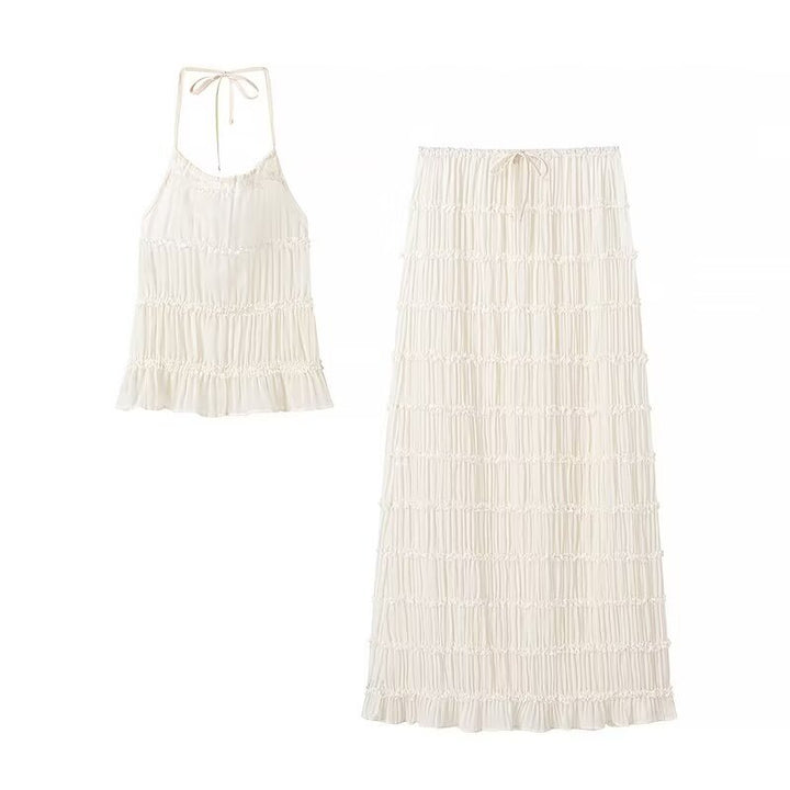 Maxi skirt for women with elastic waist and playful ruffle design Lune London