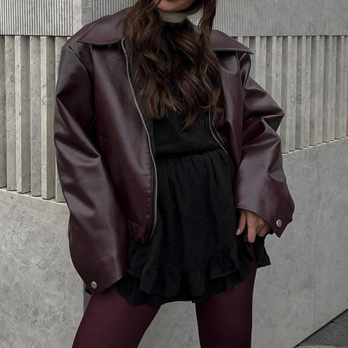 Casual leather jacket for women with a sporty style and elastic belt Lune London
