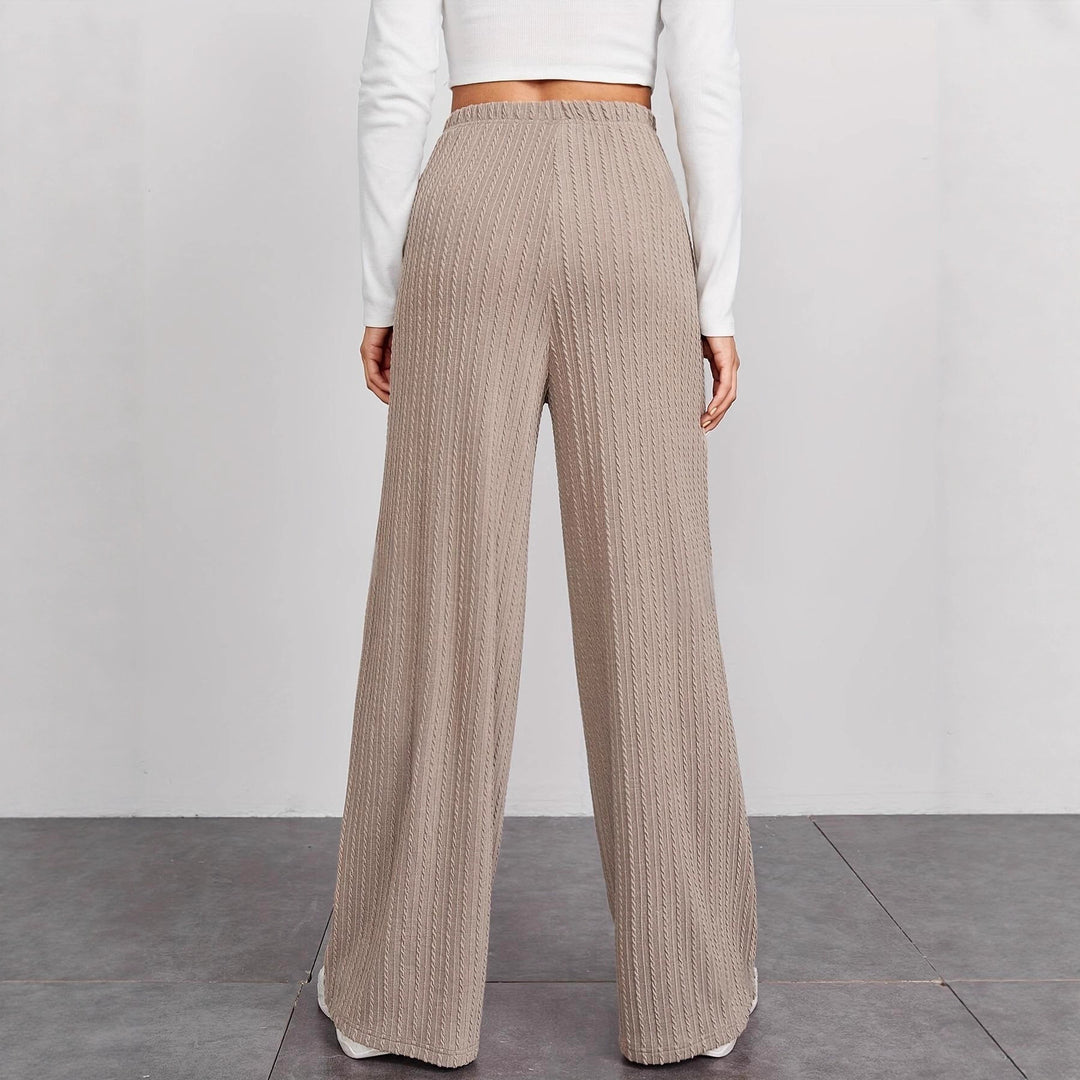 Pantalons en tricot large à côtes pour femmes avec taille haute et poches latérales Chic & Stil