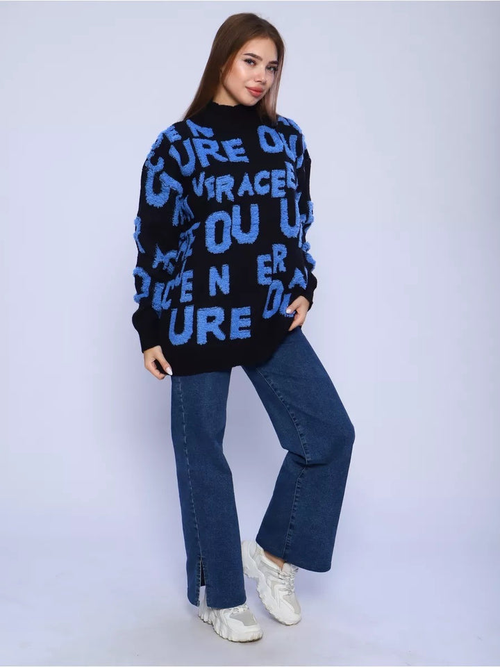 Pull en maille épaisse pour femme avec lettrage frappant et col montant Chic & Stil