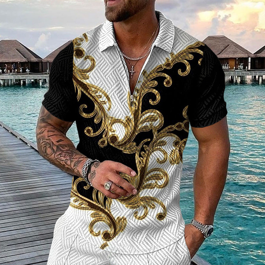 Men's Elegant Short Sleeve Shirt with Button Placket and Decorative Patterns Lune London