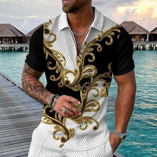 Men's Elegant Short Sleeve Shirt with Button Placket and Decorative Patterns Lune London