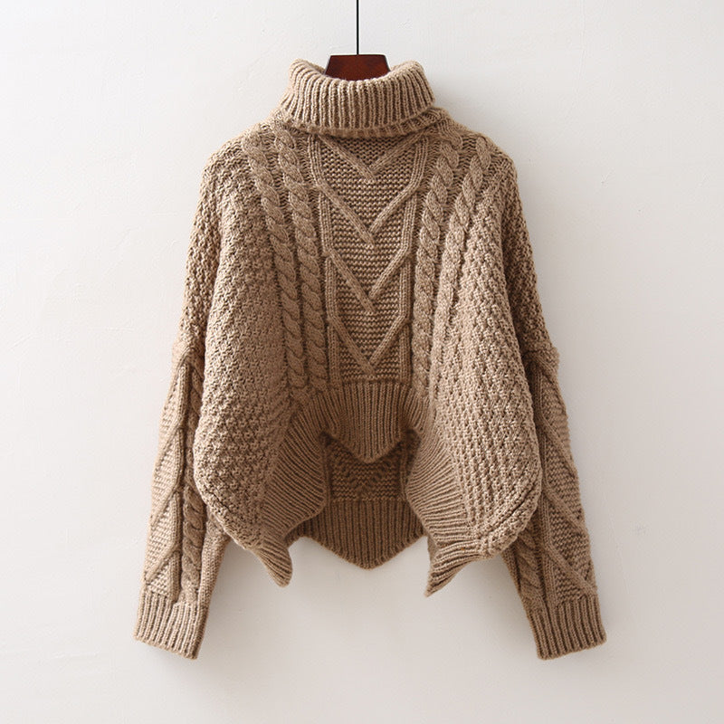 Chunky knit sweater for women with high collar and twisted pattern Lune London