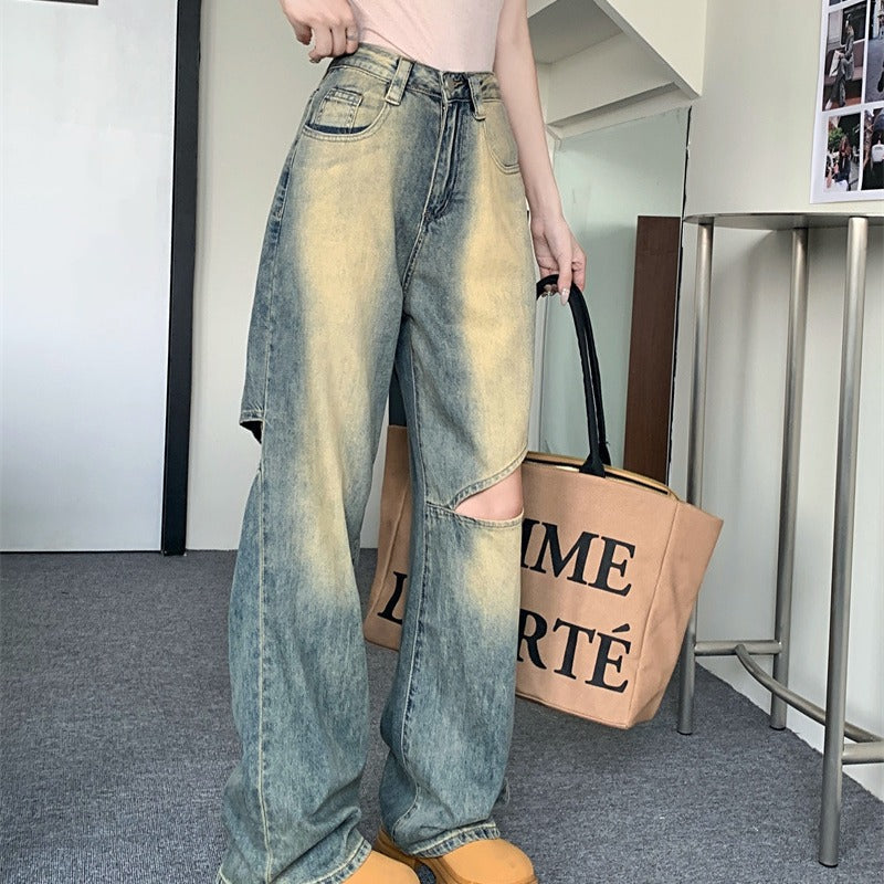 Pantalon en denim large pour femmes avec boutons asymétriques Chic & Stil