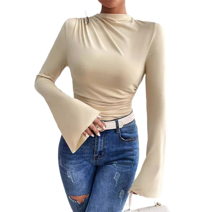Ladies long sleeve T-shirt with a flowing cut and elegant trumpet sleeves Lune London