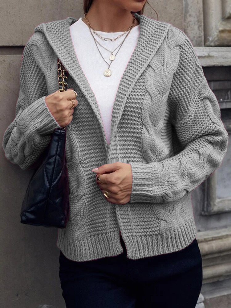 Cardigan tricot épais pour femmes avec capuche et motif de câble texturé Chic & Stil