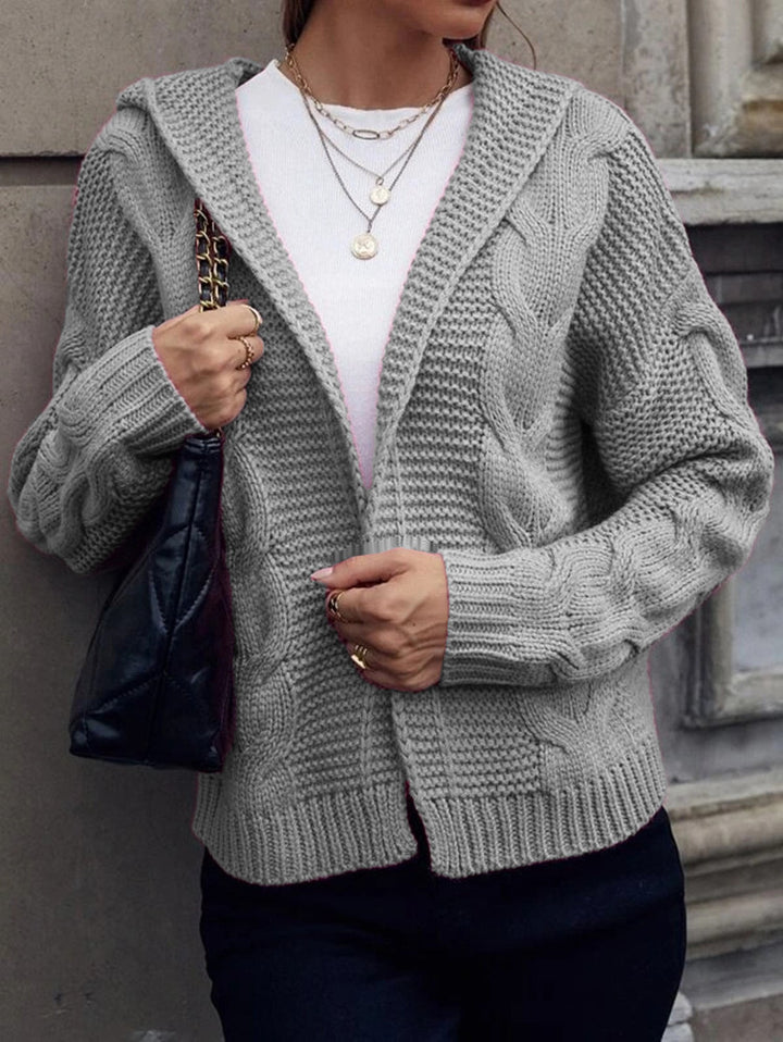Cardigan tricot épais pour femmes avec capuche et motif de câble texturé Chic & Stil