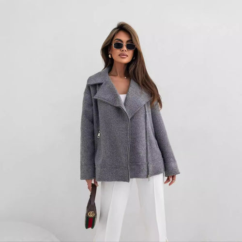 Veste en laine élégante et chaude pour dames avec fermeture éclair asymétrique Chic & Stil