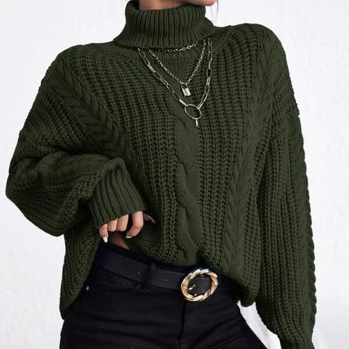 Knitted sweater for ladies with high collar and ribbed knitting details Lune London