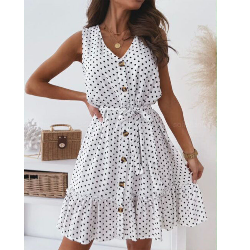 Robe portefeuille pour femmes avec des pois et ceinture à la taille Chic & Stil