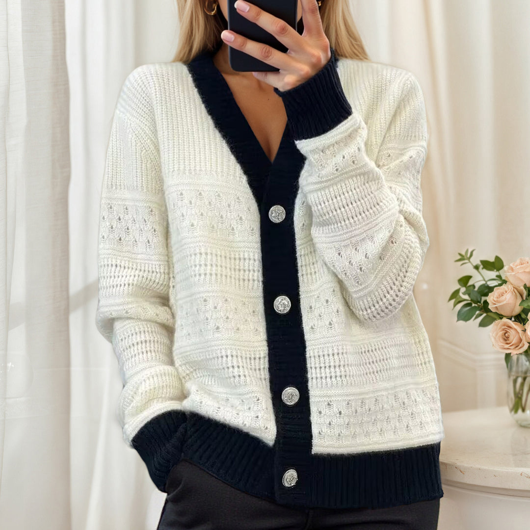 Women's knit jacket with diamond pattern and elegant buttons Lune London