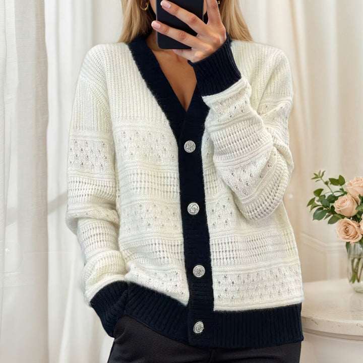 Women's knit jacket with diamond pattern and elegant buttons Lune London