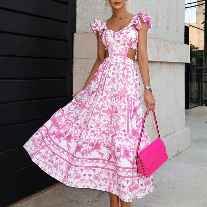 Robe maxi femme avec un design découpé romantique et des détails en volants Chic & Stil