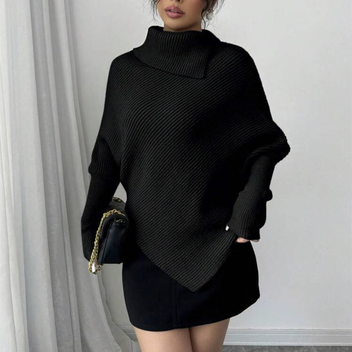 Women oversized knitted sweater with high collar and asymmetrical shape Lune London