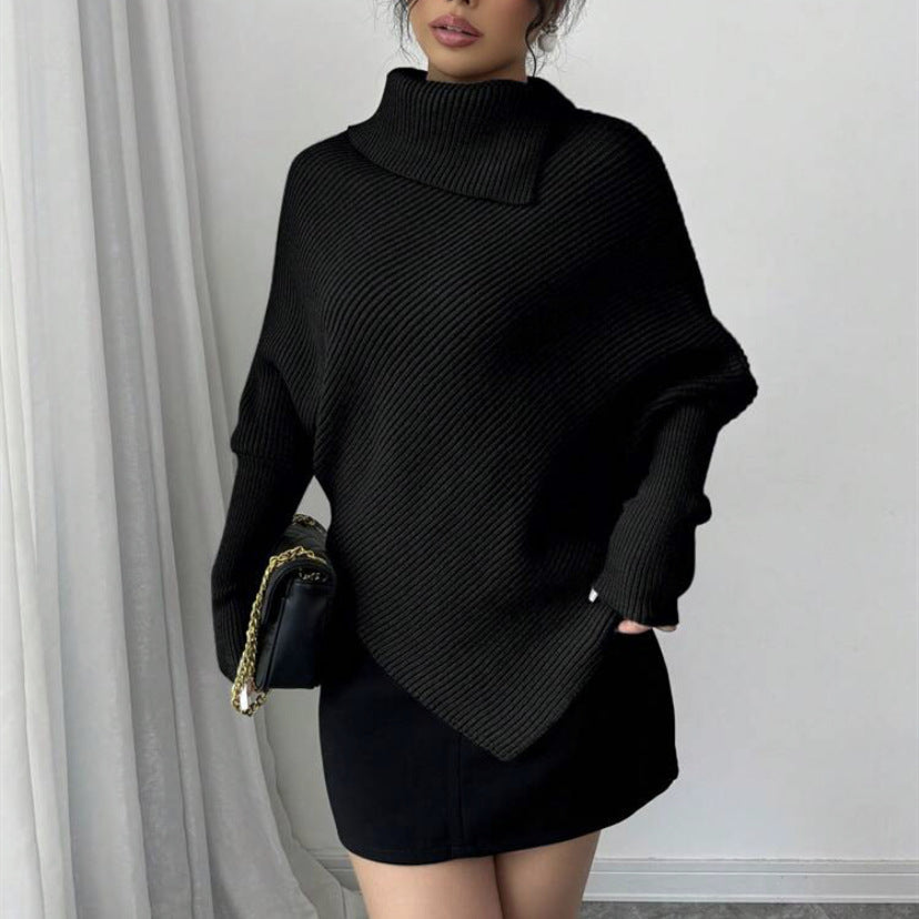 Lune London | Women's Oversized Knit Sweater with High Collar and Asymmetrical Shape