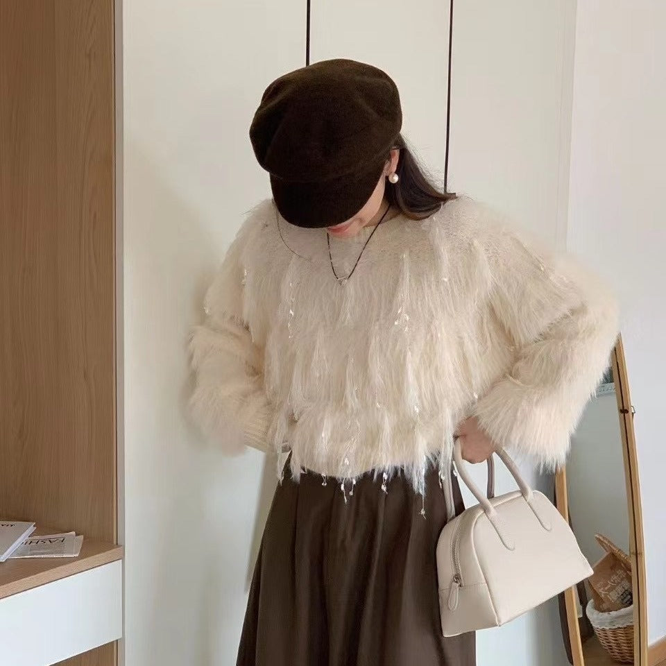 Fuzzy knit sweater for women with unique details Lune London