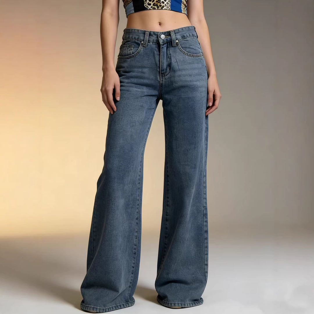 Women's Wide High-Waist Jeans with Special Stitching Details Lune London