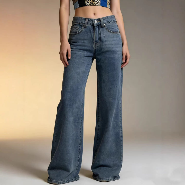 Women's Wide High-Waist Jeans with Special Stitching Details Lune London
