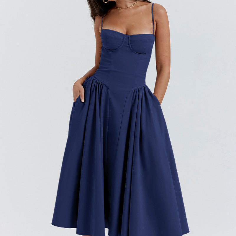 Mid-length dress for women with strapless design and voluminous pleated skirt Lune London