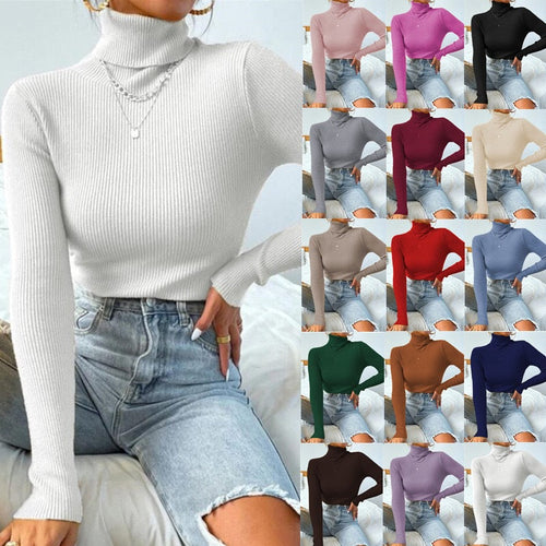 Women's Elegant Turtleneck Sweater with Fine Ribbed Texture Lune London