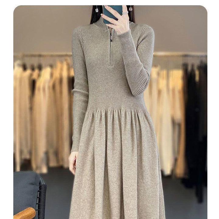 Casual knitted dress for women with high collar and zippered pockets Lune London