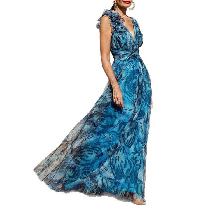 Ladies Elegant Maxi Dress with Delicate Ruffle Details and Opaque Chiffon Lune London