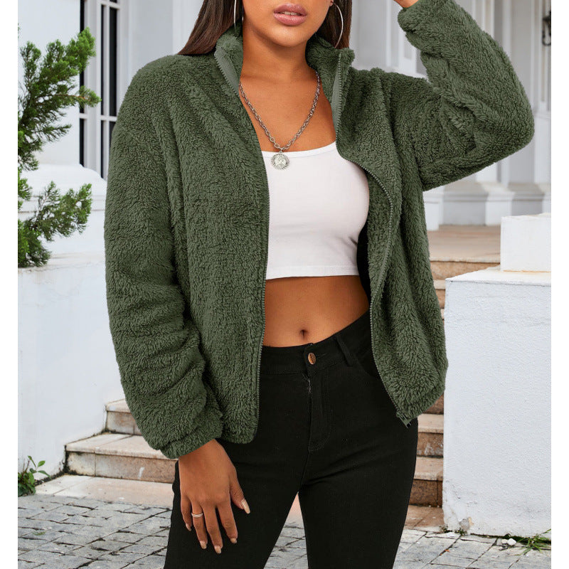 Ladies cozy fleece jacket with high collar and zipper Lune London