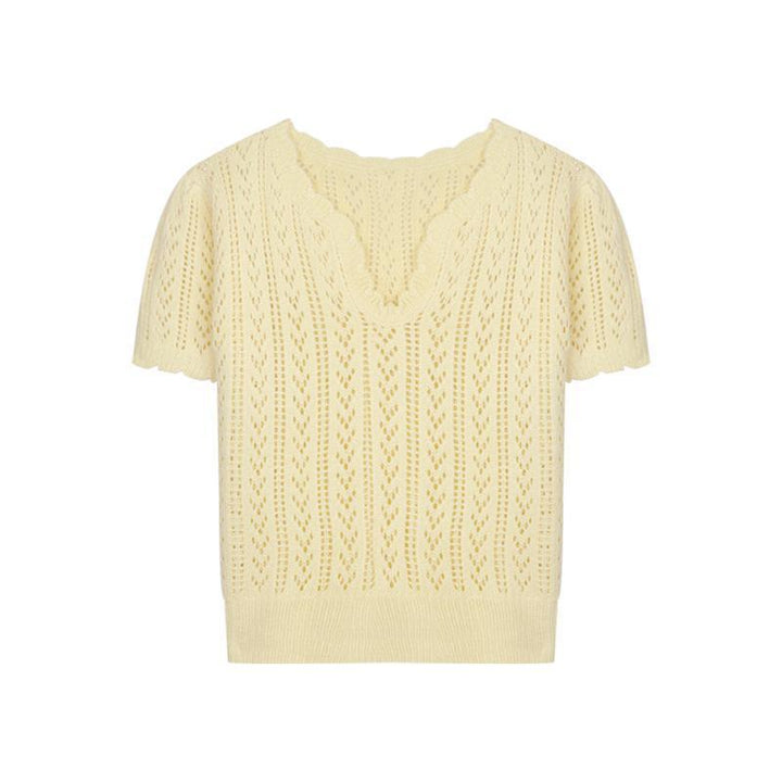 Knitted sweater for women with a feminine openwork pattern Lune London