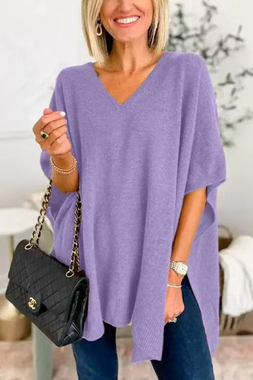 Casual knitted poncho for women with V-neck and oversized fit Lune London