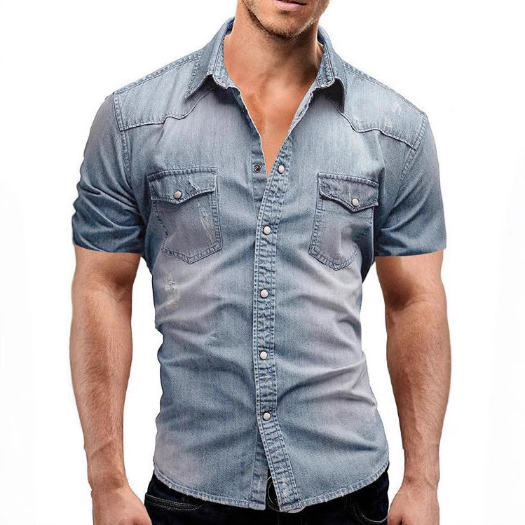 Short sleeve denim shirt for men with classic flap pockets Lune London