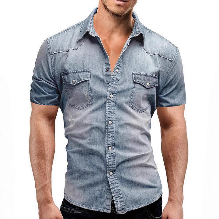 Short sleeve denim shirt for men with classic flap pockets Lune London