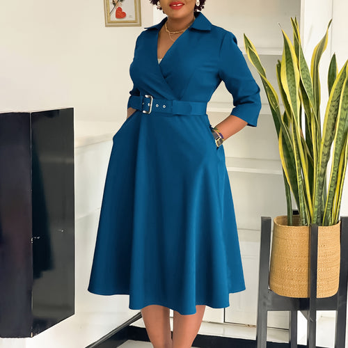 Wrap dress for women with a fitted belt and flared skirt Lune London