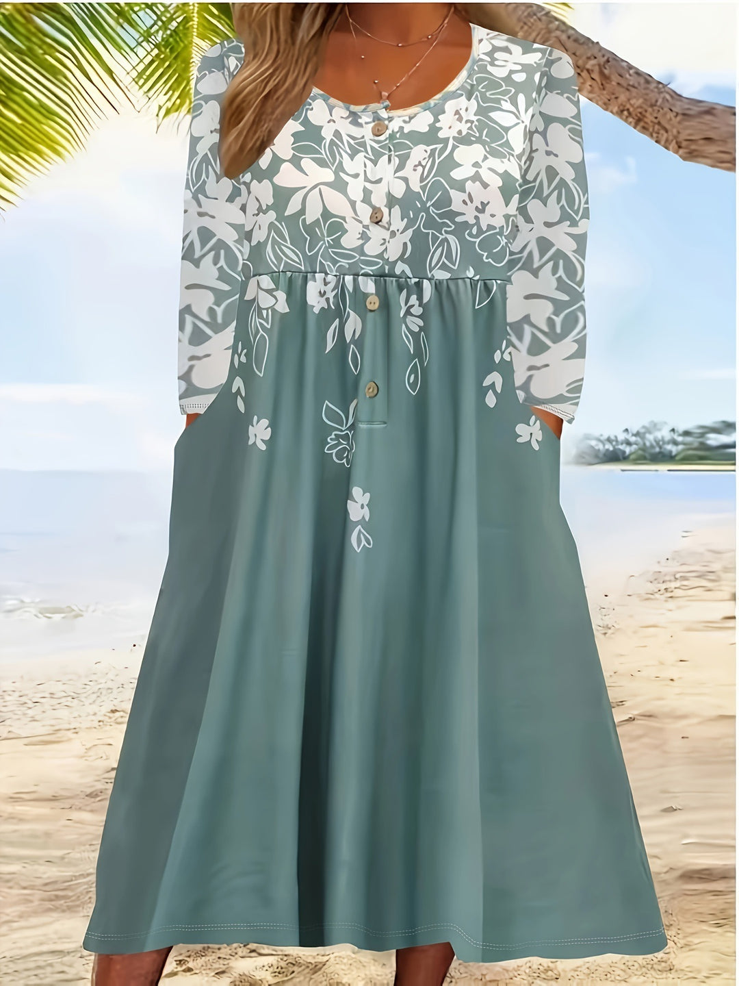 Maxi dress for women with floral design and stylish button details Lune London