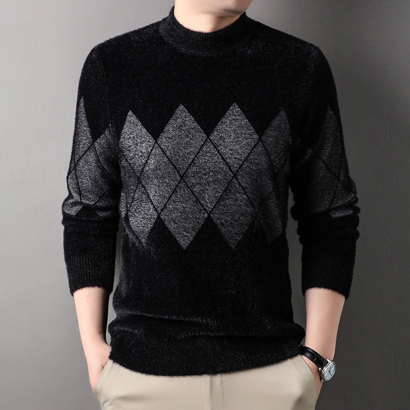 Elegant turtleneck sweater for men with a modern diamond pattern Lune London