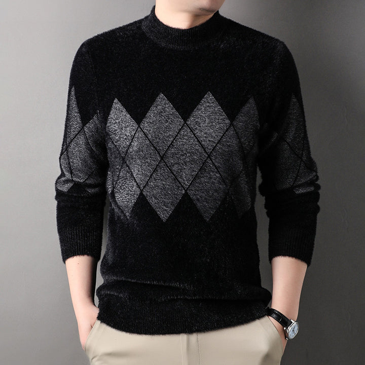 Elegant turtleneck sweater for men with a modern diamond pattern Lune London