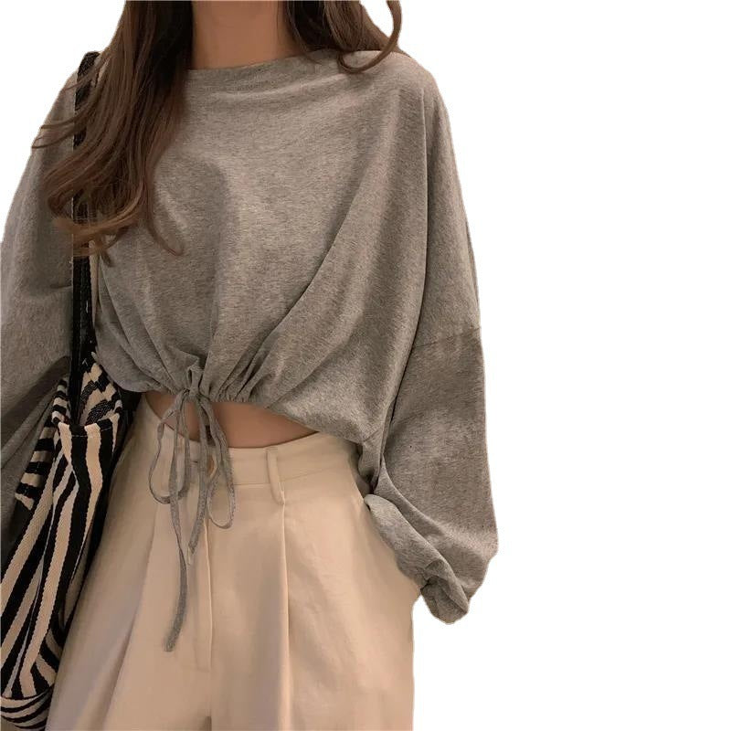 Women Cropped Sweatshirt with innovative drawstring and oversized sleeves Lune London
